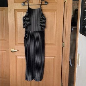 Black and white chiffon jump suit